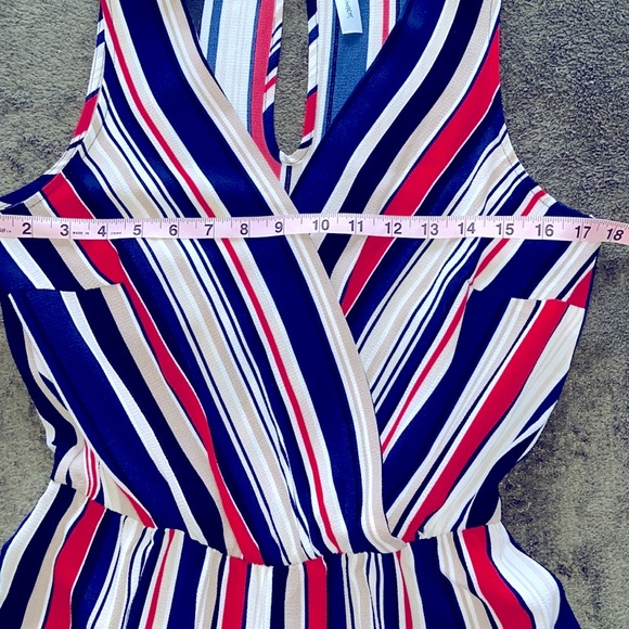 Tacera Red White & Blue Bold Striped Cropped Palazzo Jumpsuit size Small - Picture 8 of 13